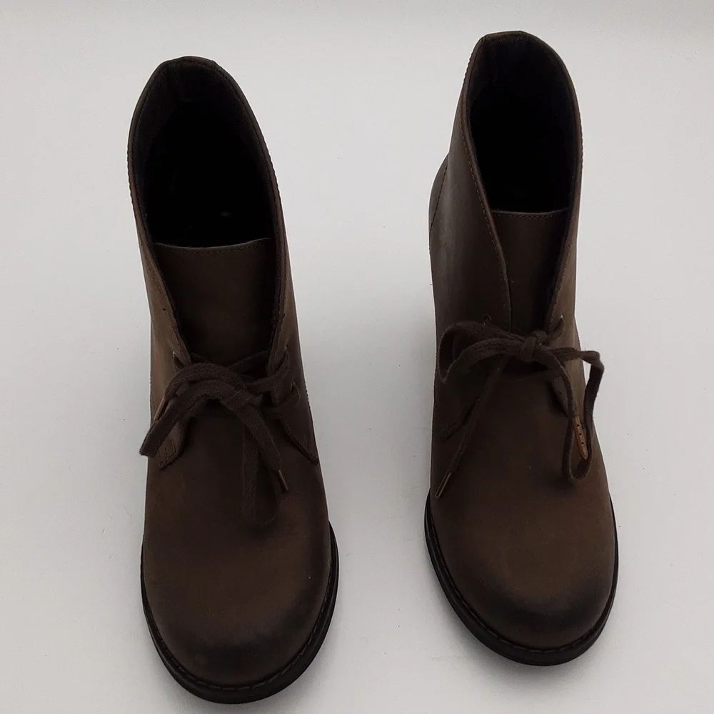 Indigo ankle leather booties women 7M brown casual festival retro y2k Lace-up